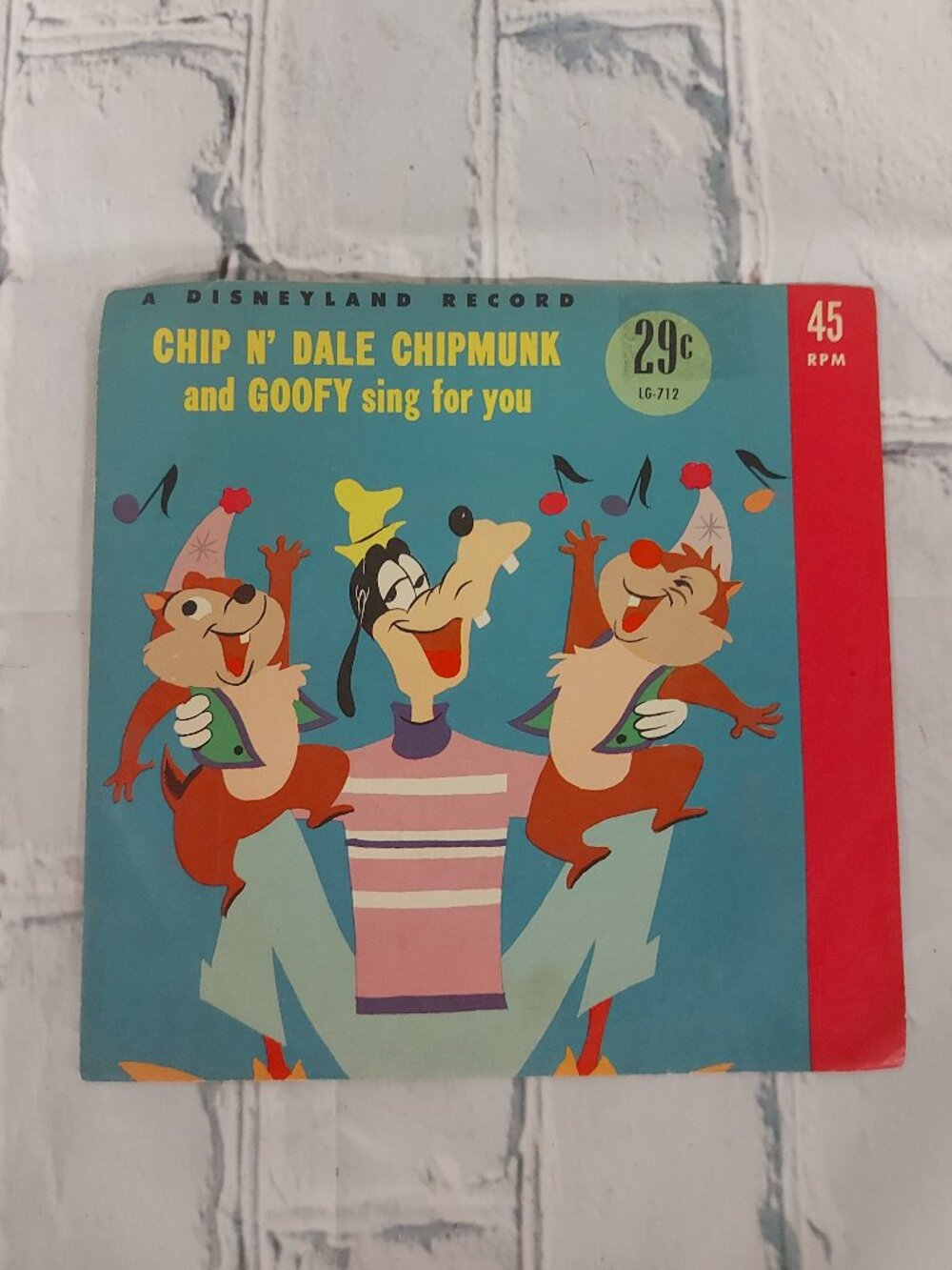 Vintage Disneyland Chip N Dale & Goofy 45 RPM Record Sleeve